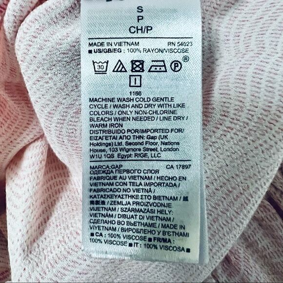 Gap pink white curved hem ruffle scoopneck long sleeve oversized shirt top S - Picture 7 of 7